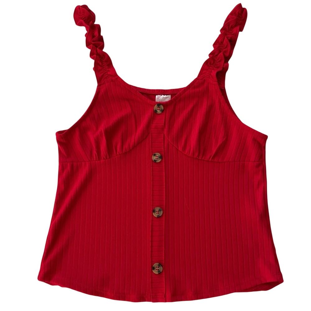No Boundaries Red Babydoll Cami Juniors Size L Ruffle Straps Stretchy Layer Y2K - Picture 1 of 11